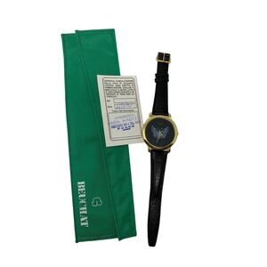 Vintage 1990's Try Me Vintage Butterfly Watch By Beuchat Gold Tone Black Band